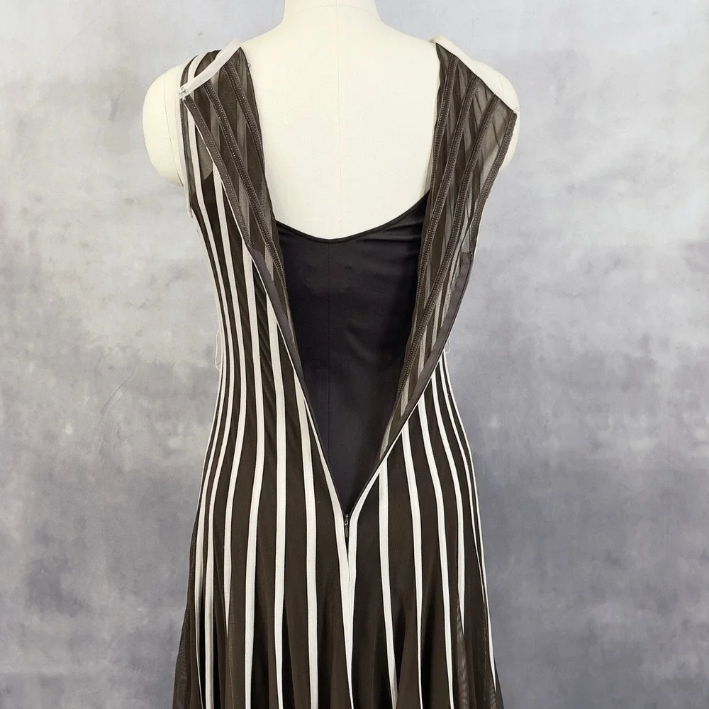Xscape Striped Mesh Cocktail Dress Women Size 10 Flowy Sheer Evening‎ Whimsy